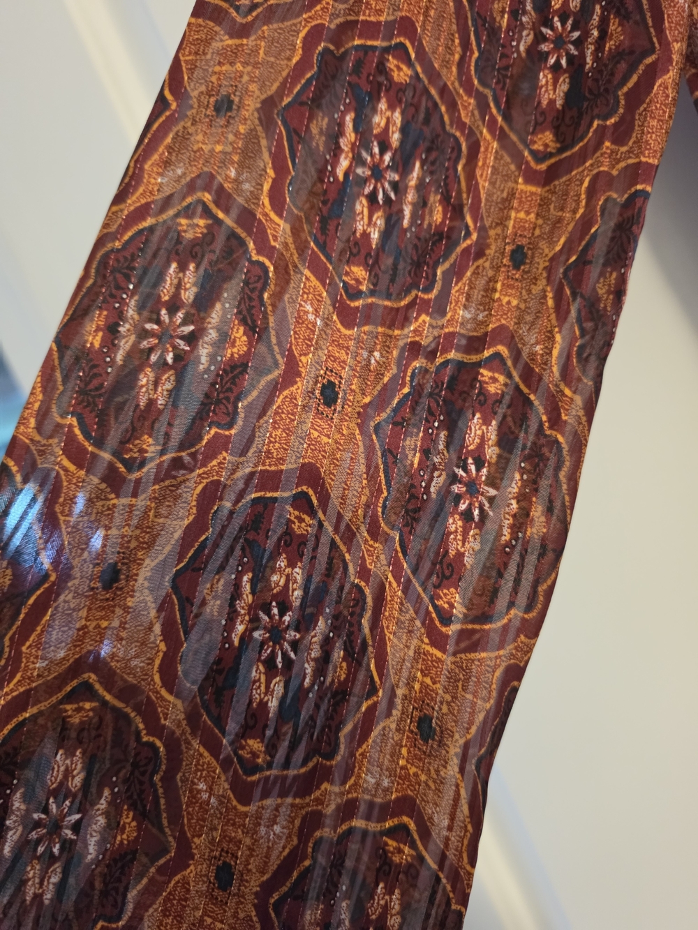 Women's Long Sleeve Printed Rust and Plum Dress - Picture 3 of 8